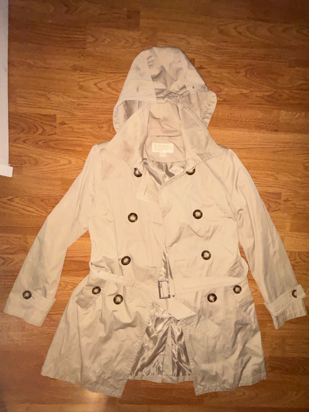 Michael Kors Light Beige Hooded Double-Breasted Trench with Belt